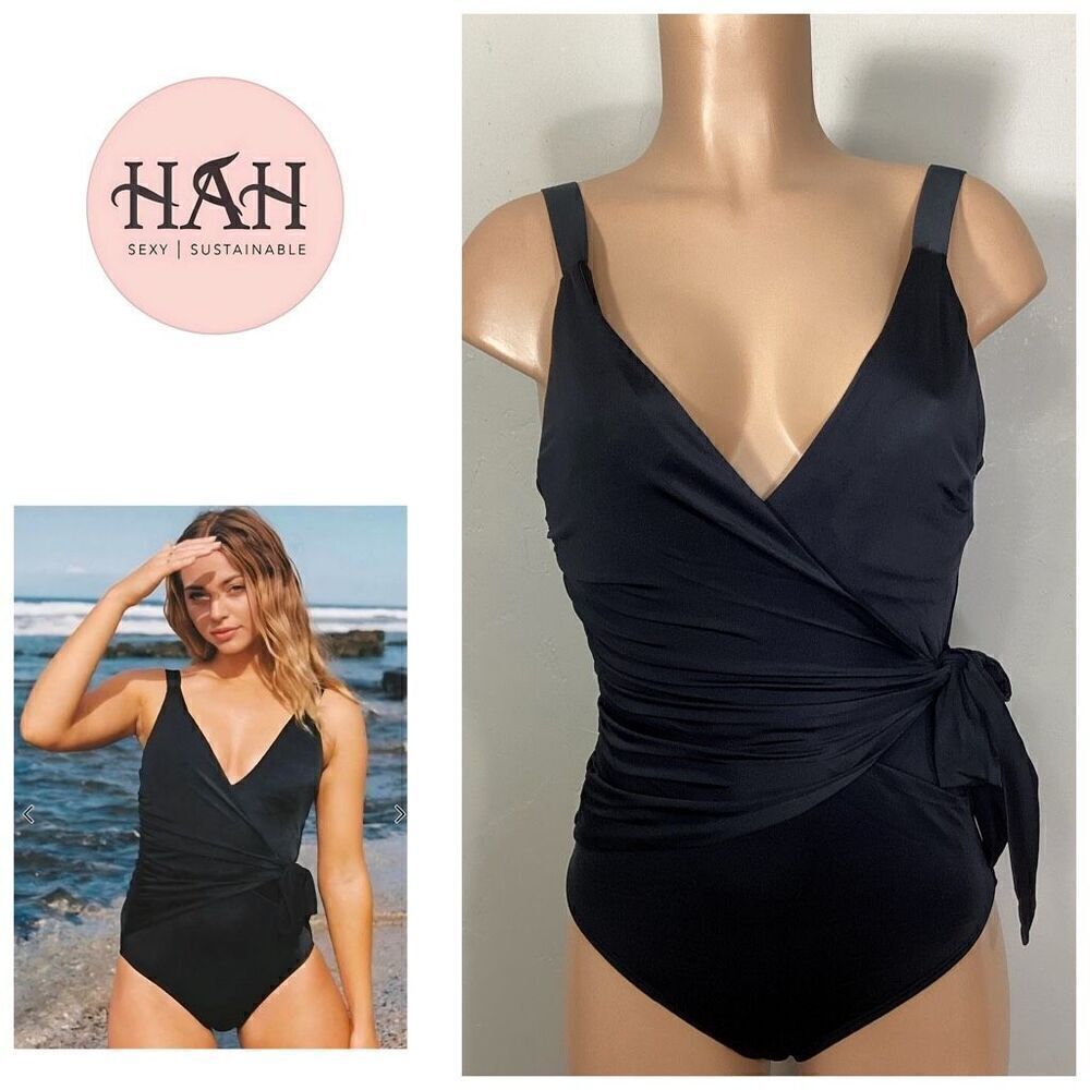 New. HAH (Hot As Hell) black wrap one piece swimsuit. Large. Retails $189